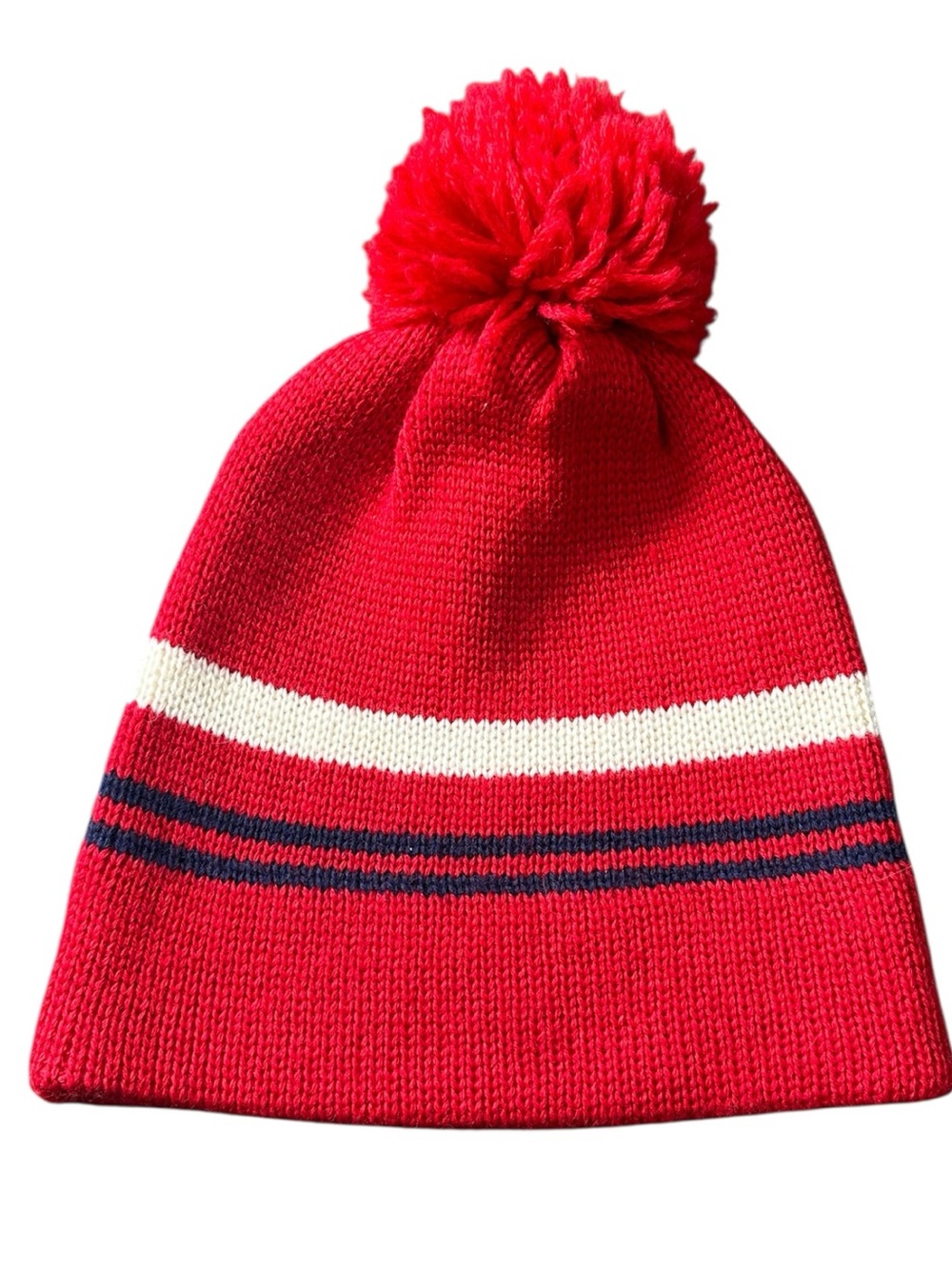 Vintage Meister Red Knit Pom Pom Beanie Hat Made in Hong Kong 100% New Wool